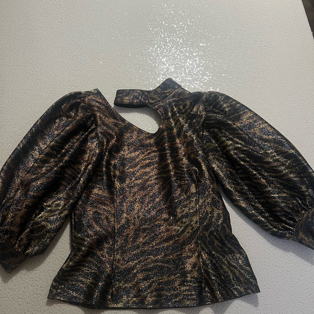 Ganni Metallic Black and Gold Blouse